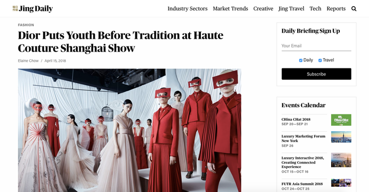 APR 2018 "Dior Puts Youth Before Tradition at Haute Couture Shanghai Show"